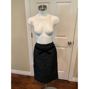 Nanette Lepore Black Knubby Body Pencil Skirt w/ Velvet Trim, Size 6